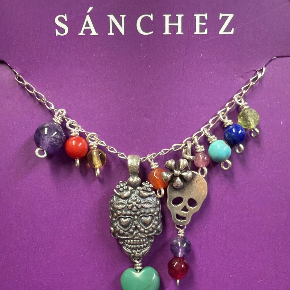 Multicolor Day of the Dead Charm 925 Sterling Silver Necklace handmade